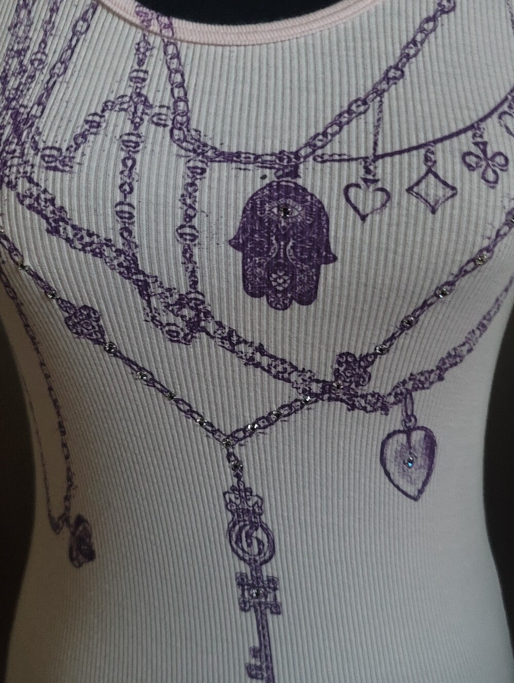 White Ribbed Tank with Lavender Necklace Print - Picture 2 of 3